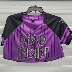 Spencer's Dead Inside Crop Purple Black Button Up Jersey Top (M)